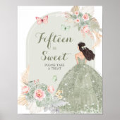 Boho Sage Green Pink Quinceñera Fünfzehn ist süß Poster (Vorne)