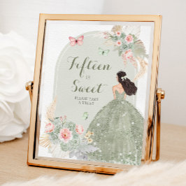 Boho Sage Green Pink Quinceñera Fünfzehn ist süß Poster