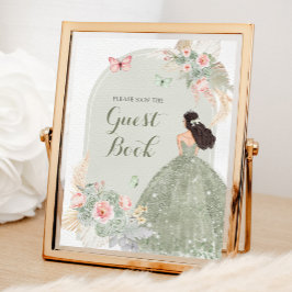 Boho Sage Green Pink Quinceñera Gästebuch
