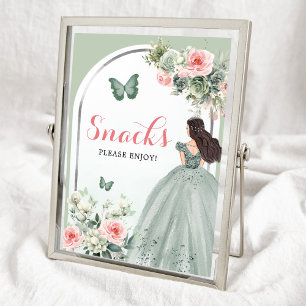 Boho Sage Green Pink Roses Girl 15 Años Snacks Poster