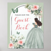 Boho Sage Green Pink Roses Mis 15 Años Gästebuch (Vorne)