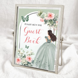 Boho Sage Green Pink Roses Mis 15 Años Gästebuch