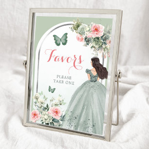 Boho Sage Green Pink Roses Mis XV Años Favoriten Poster