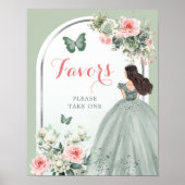 Boho Sage Green Pink Roses Mis XV Años Favoriten Poster (Vorne)