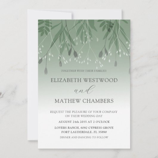 Boho Sage Green Pressed Foliage Wedding Einladung (Vorderseite)