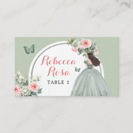 Boho Sage Green Princess Quinceañera Floral Platzkarte