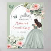 Boho Sage Green Princess Quinceañera Willkommen Poster (Vorne)