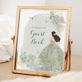 Boho Sage Green Quinceañera Gästebuch