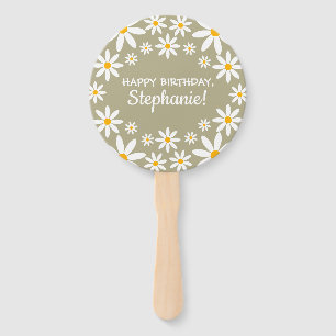 Boho Sage Green Retro Daisies Birthay Party Fächer
