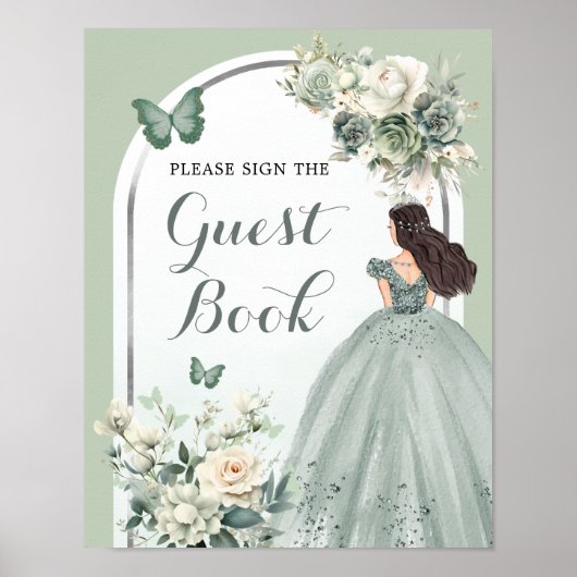 Boho Sage Green Royal Rose Mis 15 Años Gästebuch (Vorne)