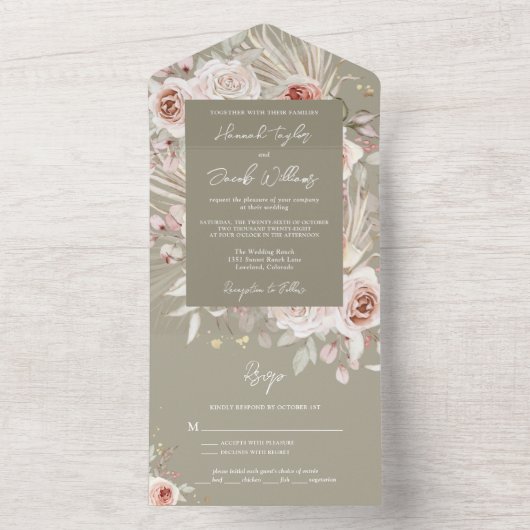 Boho Sage Green Rustic Floral mit UAWG Wedding All In One Einladung (Innen Boden)