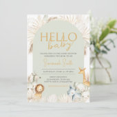Boho Sage Green Safari Baby Dusche Einladung (Stehend Vorderseite)
