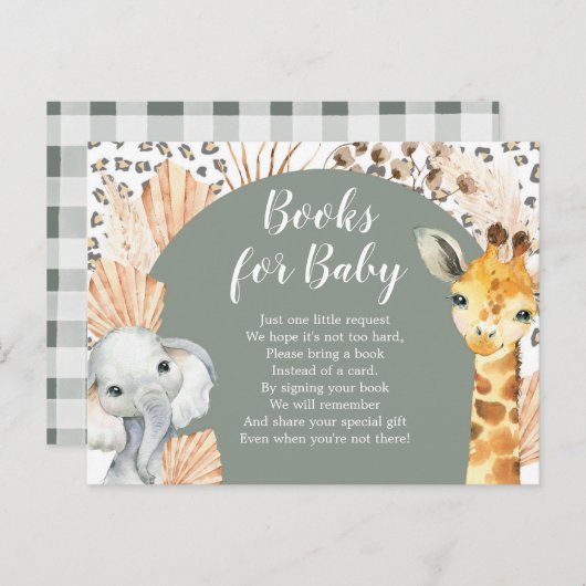 Boho Sage Green Safari Oh Books für Baby Einladungspostkarte (Vorne/Hinten)