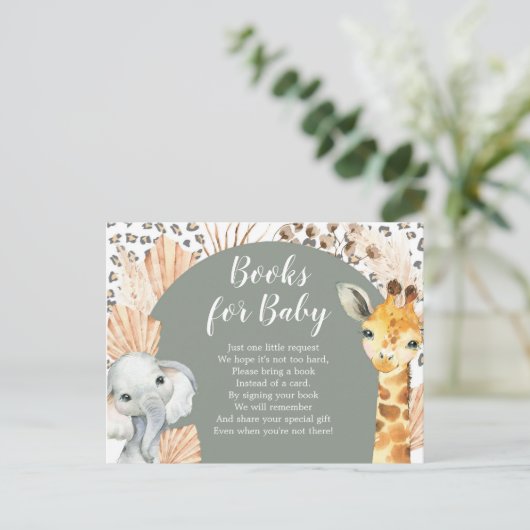Boho Sage Green Safari Oh Books für Baby Einladungspostkarte (Stehend Vorderseite)