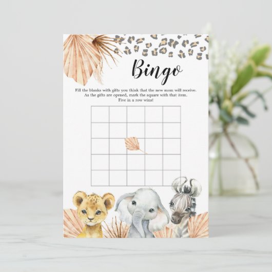 Boho Sage Green Safari Oh Boy Baby Dusche Bingo Einladung (Stehend Vorderseite)