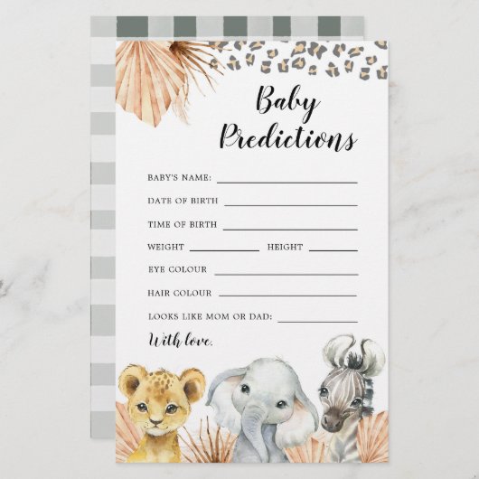 Boho Sage Green Safari Oh Boy Baby Predictive Game (Vorne/Hinten)