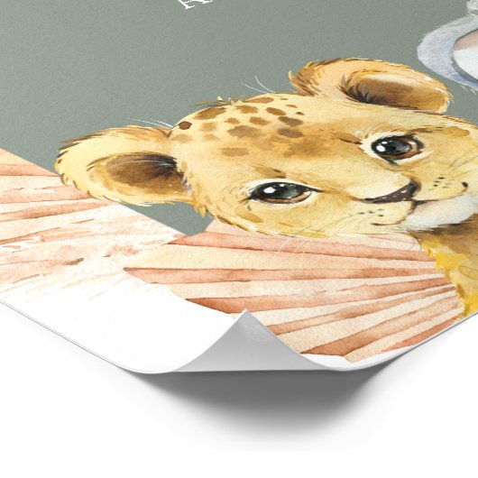 Boho Sage Green Safari Oh Boy Foto Booth Sign Poster (Ecke)