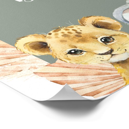 Boho Sage Green Safari Oh Boy Guest Book Poster (Ecke)