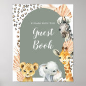 Boho Sage Green Safari Oh Boy Guest Book Poster (Vorne)