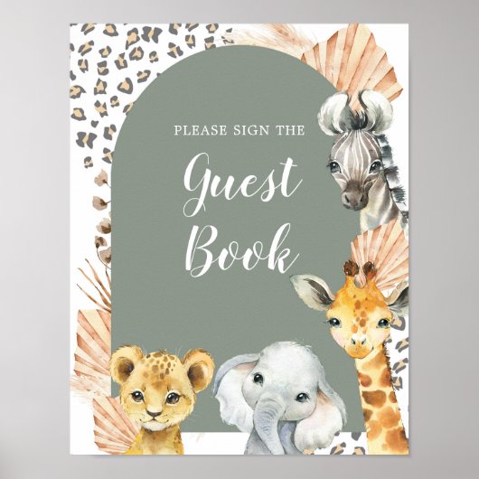 Boho Sage Green Safari Oh Boy Guest Book Poster (Vorne)