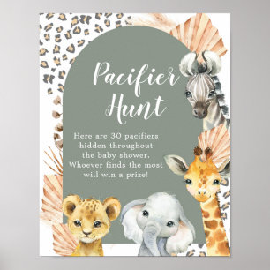 Boho Sage Green Safari Oh Boy Schnuller Hunt Game Poster