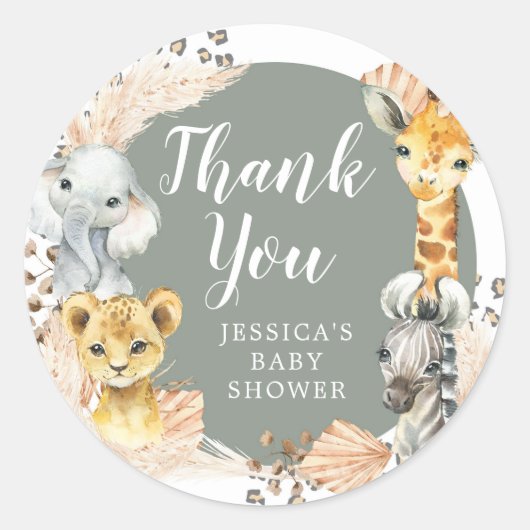 Boho Sage Green Safari Oh Junge Vielen Dank Sticke Runder Aufkleber (Vorderseite)