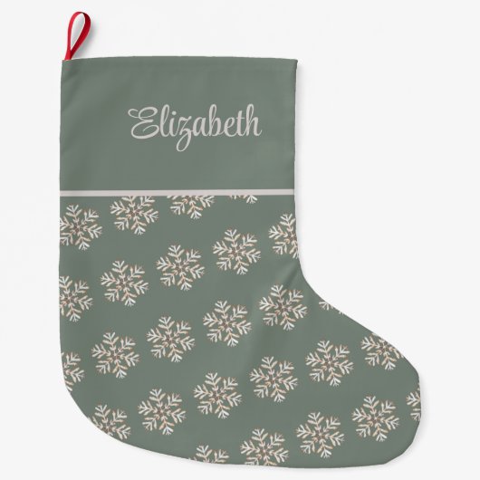 Boho Sage Green Snowflakes Individuelle Name Weihn Großer Weihnachtsstrumpf (Vorderseite)