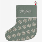 Boho Sage Green Snowflakes Individuelle Name Weihn Großer Weihnachtsstrumpf (Rückseite)
