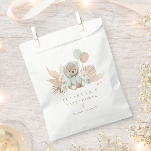 Boho Sage Green Teddy Bear Baby Showtasche Geschenktütchen (Ausgeschnitten)