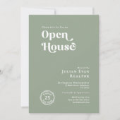 Boho Sage Green Typografy Business Open House Einladung (Vorderseite)
