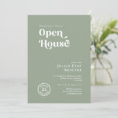 Boho Sage Green Typografy Business Open House Einladung (Stehend Vorderseite)