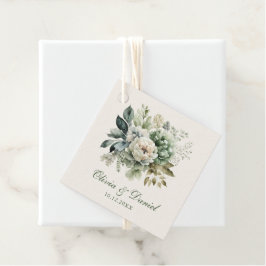 Boho Sage Green und Elfenbein Blume Hochzeit Geschenkanhänger