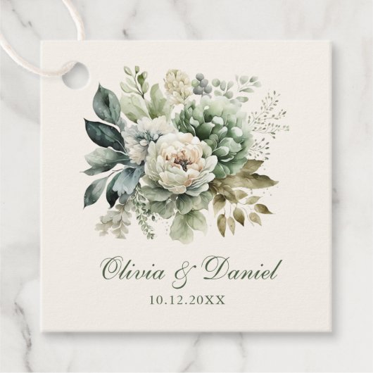 Boho Sage Green und Elfenbein Blume Hochzeit Geschenkanhänger (Vorderseite)