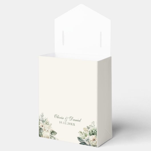 Boho Sage Green und Elfenbein Blume Hochzeit Geschenkschachtel (Geöffnet)