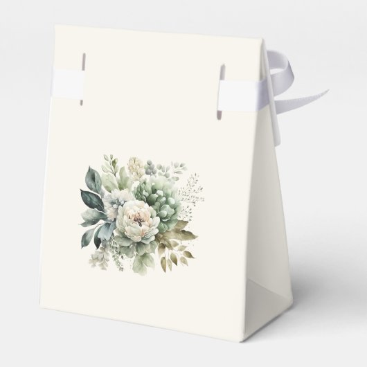 Boho Sage Green und Elfenbein Blume Hochzeit Geschenkschachtel (Rückseite)