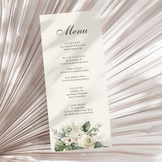 Boho Sage Green und Elfenbein Blume Hochzeit Menükarte