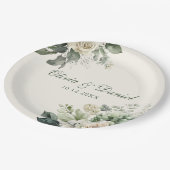 Boho Sage Green und Elfenbein Blume Hochzeit Pappteller (Schrägansicht)