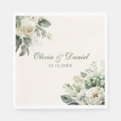 Boho Sage Green und Elfenbein Blume Hochzeit Serviette (Vorderseite)