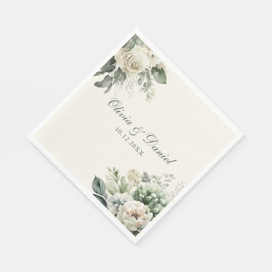 Boho Sage Green und Elfenbein Blume Hochzeit Serviette (Ecke)