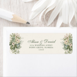 Boho Sage Green und Elfenbein-Blume Hochzeitsadres