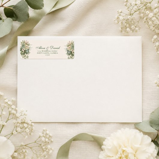 Boho Sage Green und Elfenbein-Blume Hochzeitsadres