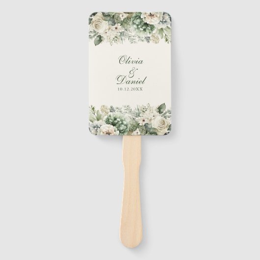 Boho Sage Green und Elfenbein Blume Hochzeitsprogr Fächer (Vorderseite)