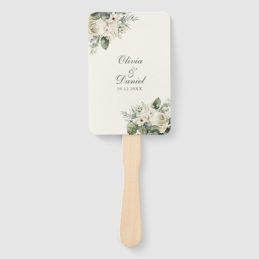 Boho Sage Green und Elfenbein Blume Hochzeitsprogr Fächer (Vorderseite)