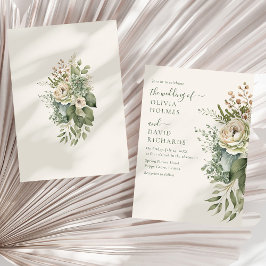 Boho Sage Green und Elfenbein Widlblumen Hochzeit Einladung