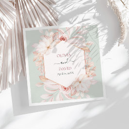 Boho Sage Green und Pink Roses Wedkins Serviette