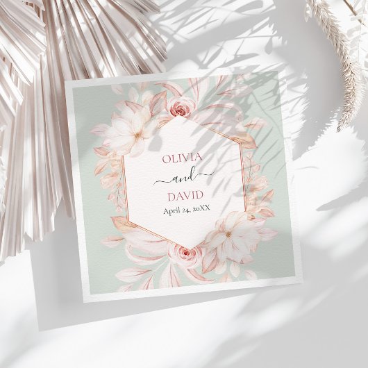 Boho Sage Green und Pink Roses Wedkins Serviette