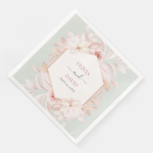 Boho Sage Green und Pink Roses Wedkins Serviette (Ecke)