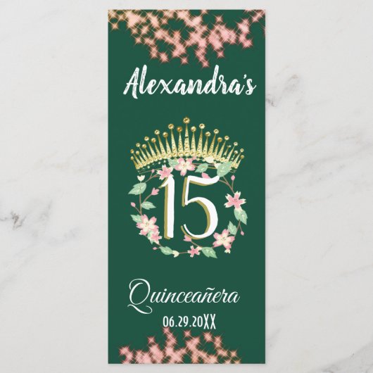 Boho Sage Green und Rose Quinceañera Celebration Menükarte (Vorderseite)