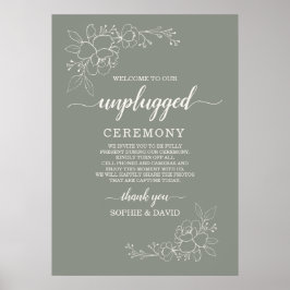 Boho Sage Green Unplugged Wedding Ceremony Sign Poster