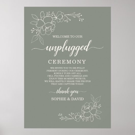 Boho Sage Green Unplugged Wedding Ceremony Sign Poster (Vorne)